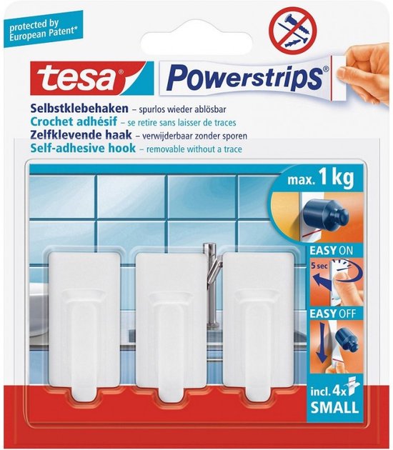 Tesa Powerstrips Haken Small - Wit - 3 Stuks