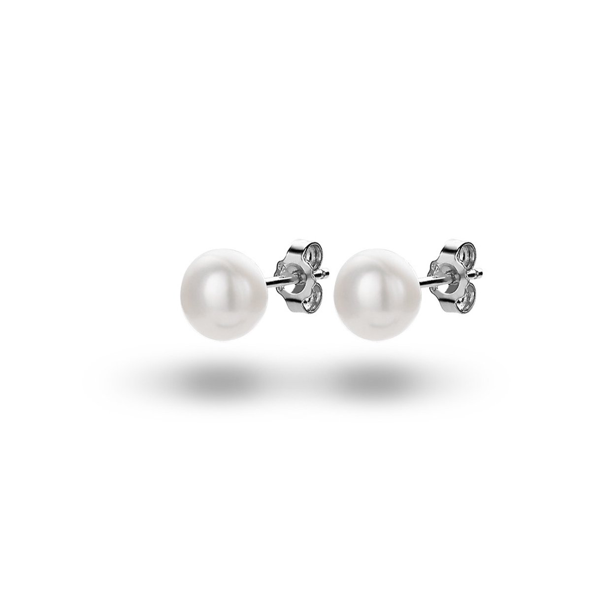 Twice As Nice Oorbellen in zilver, een parel van 7 mm Wit
