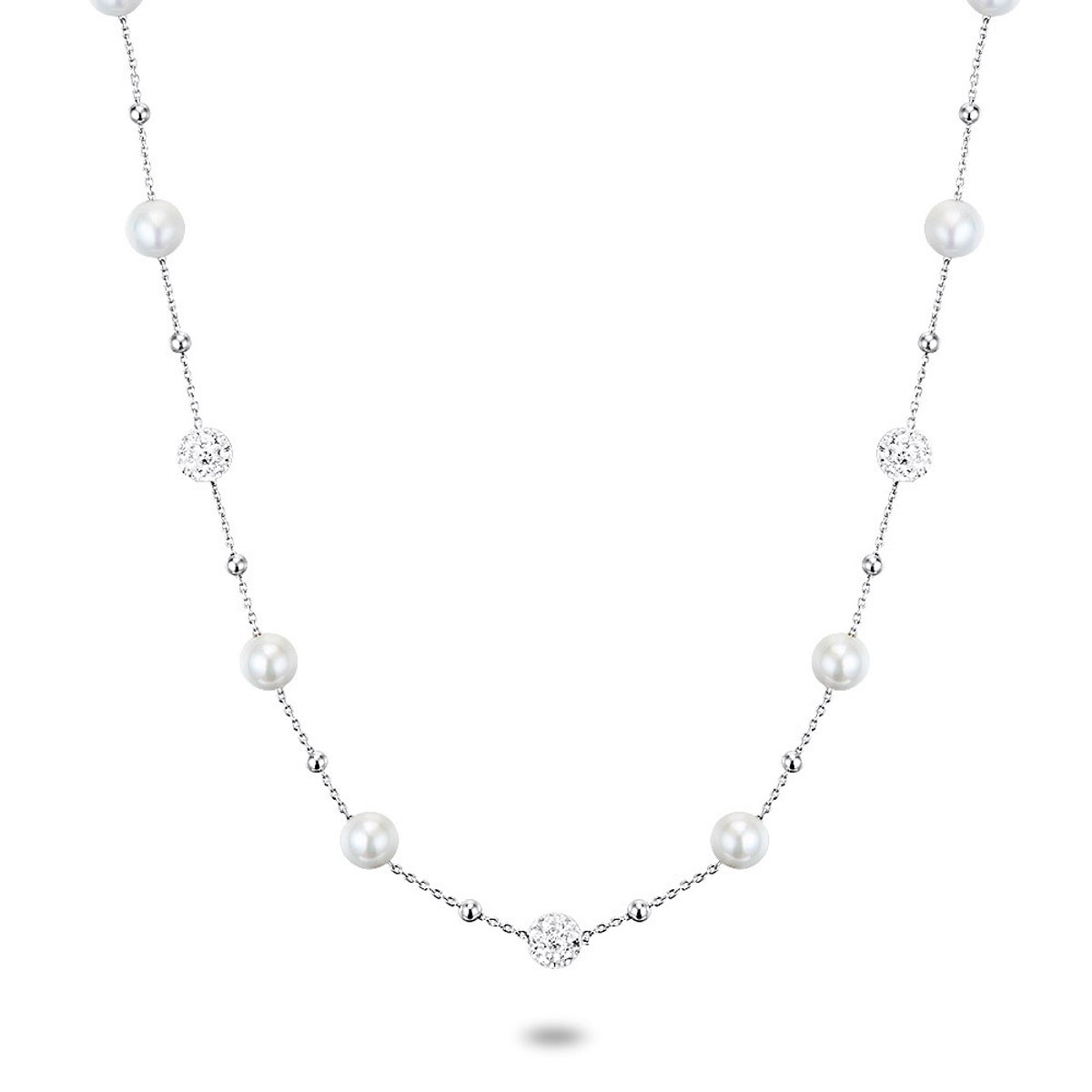 Twice As Nice Halsketting in zilver, parels en kristallen bolletjes 43cm+5cm