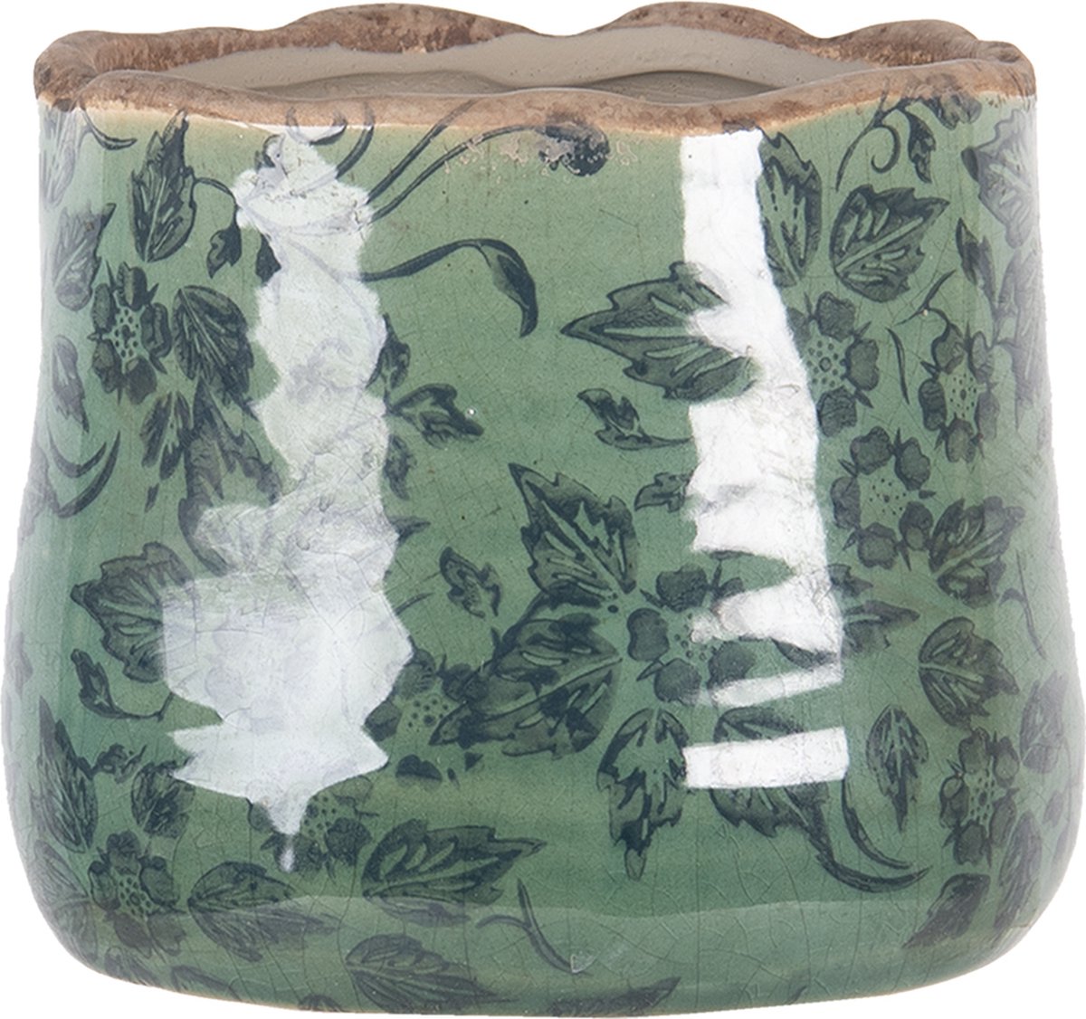 Clayre & Eef Bloempot Ø 11x10 cm Groen Keramiek Bladeren