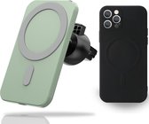Yonovo® MagSafe Autohouder CombiDeal iPhone 12 MAX Zwart Hoesje - Lader Draadloze Ventilatierooster - Oplader 2 Apple fast snel Charger 15 W - Case - Telefoon Mobiele wallet kaarth