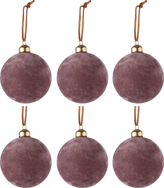 Doos Van 6 Kerstballen Fluweel Glas Roze Small