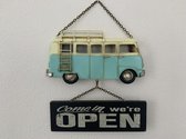 Retro Bus Metalen bordje Open / Closed blauw