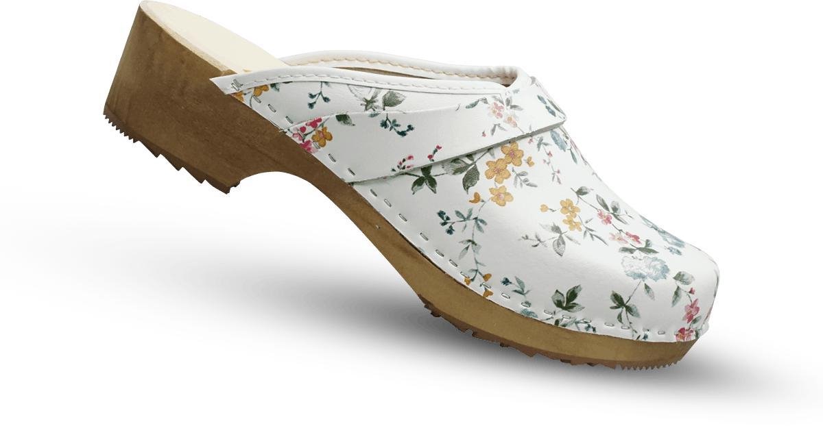 Dina Zweedse klompen - Tuinklompen - Thuisklompen - Dames klompen - Bloemenprint met echt leder - maat 41
