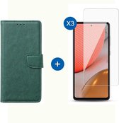 BixB Samsung A72 hoesje - Met 3x screenprotector / tempered glass - Book Case Wallet - Groen