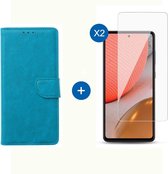 BixB Samsung A72 hoesje - Met 2x screenprotector / tempered glass - Book Case Wallet - Turquoise