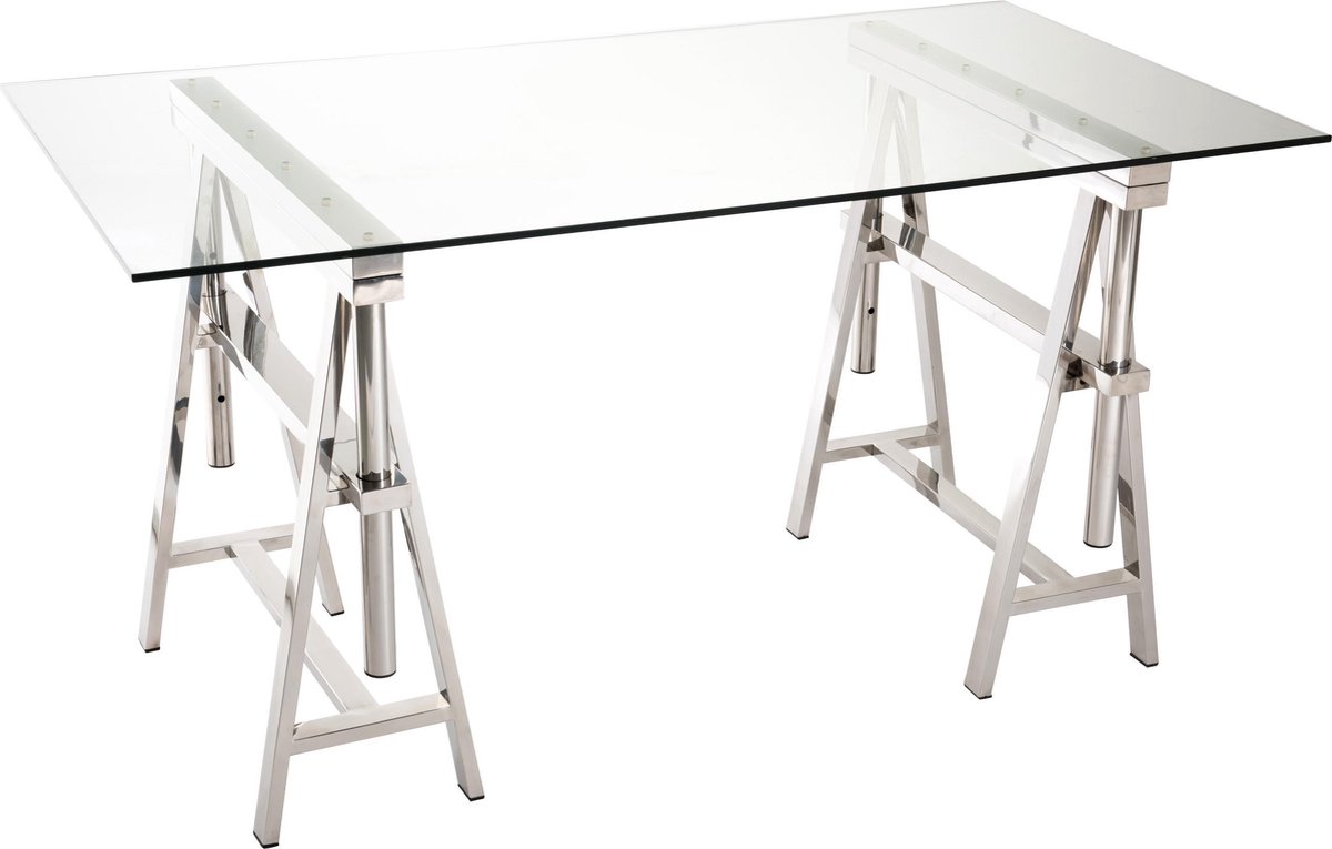 Glazen salontafel 110x45x45 cm roestvrij staal