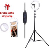 Marilo`s Ringlamp met statief (verstelbaar) - Inclusief gratis Ringlamp voor mobiel - LED - Selfie Ringlamp Smartphone Houder - Studiolamp - Verstelbare hoogte & 360 graden draaibaar - 26 cm/