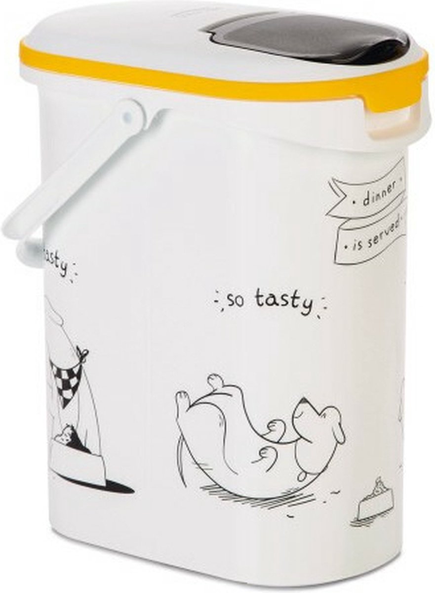 Bol.com Curver Voedselcontainer Hond - 10L - 4KG - 19x30x35cm - Wit/Geel/Zwart aanbieding