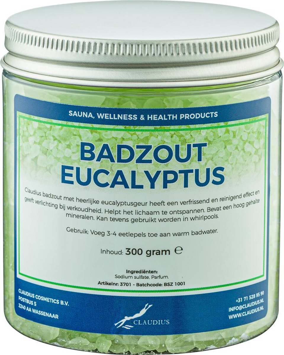 Goedkoopste Badzout Eucalyptus - 300 gram - Pot met aluminium deksel - set van 6 stuks