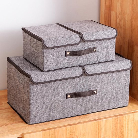 Opbergboxen met deksel, set van 3, Opvouwbare stoffen dozen met handvaten, voor het