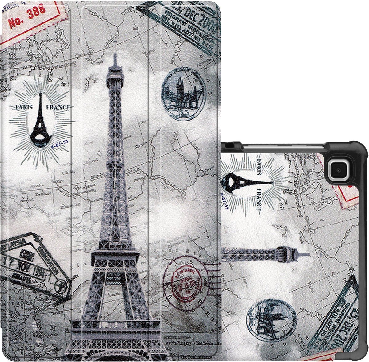 Hoes - Geschikt voor Samsung Galaxy Tab A7 Lite - Dun & Stevig - Trifold Bookcase - Hard Cover - Hardcover Book Case - Tablet Hoesje - Eiffeltoren