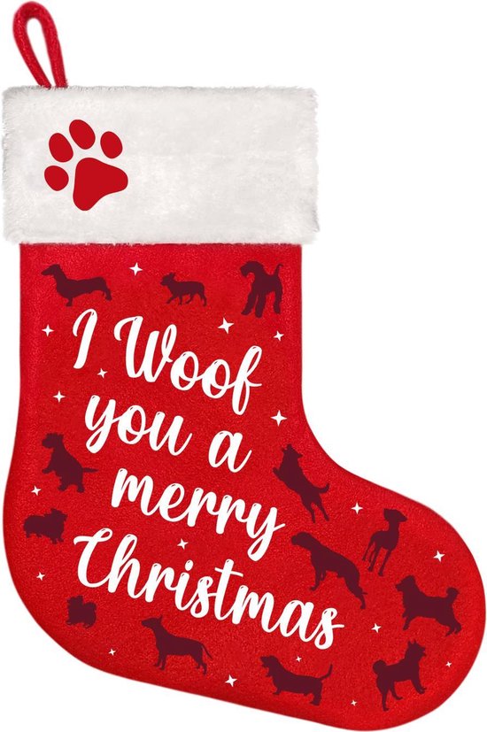 Kerst Sok Stocking Woof Hairy Christmas Rood