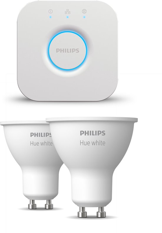 Philips Hue Starterspakket White GU10 - 2 Hue LED Lampen en Bridge - Eenvoudige Installatie - Werkt met Alexa en Google Home