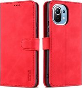 Voor Xiaomi Mi 11 AZNS Skin Feel Kalf Textuur Horizontale Flip Leather Case met Kaartsleuven & Houder & Portemonnee (Rood)