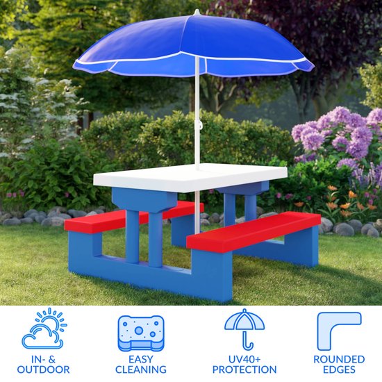 Kinder Picknicktafel met parasol - Blauw
