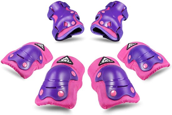 LANOVAGEAR Kinderhelm met kniebeschermers, elleboogbeschermers, polsbeschermers, beschermingsset, kinderhelm 7 in 1 voor skateboard, fietsen, scooter, roller, skate, fiets (Geel Roze Groen, M