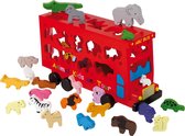 ABC vormenstoof houten bus - rood - Houten speelgoed vanaf 3 jaar