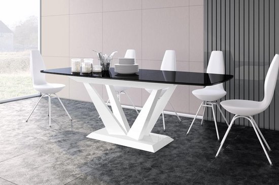 Rekwisieten taart Vechter PERFETTO Uitschuifbare Eettafel - Uitschuifbaar - Wit Hoogglans Zwart -  Modern Design | bol.com