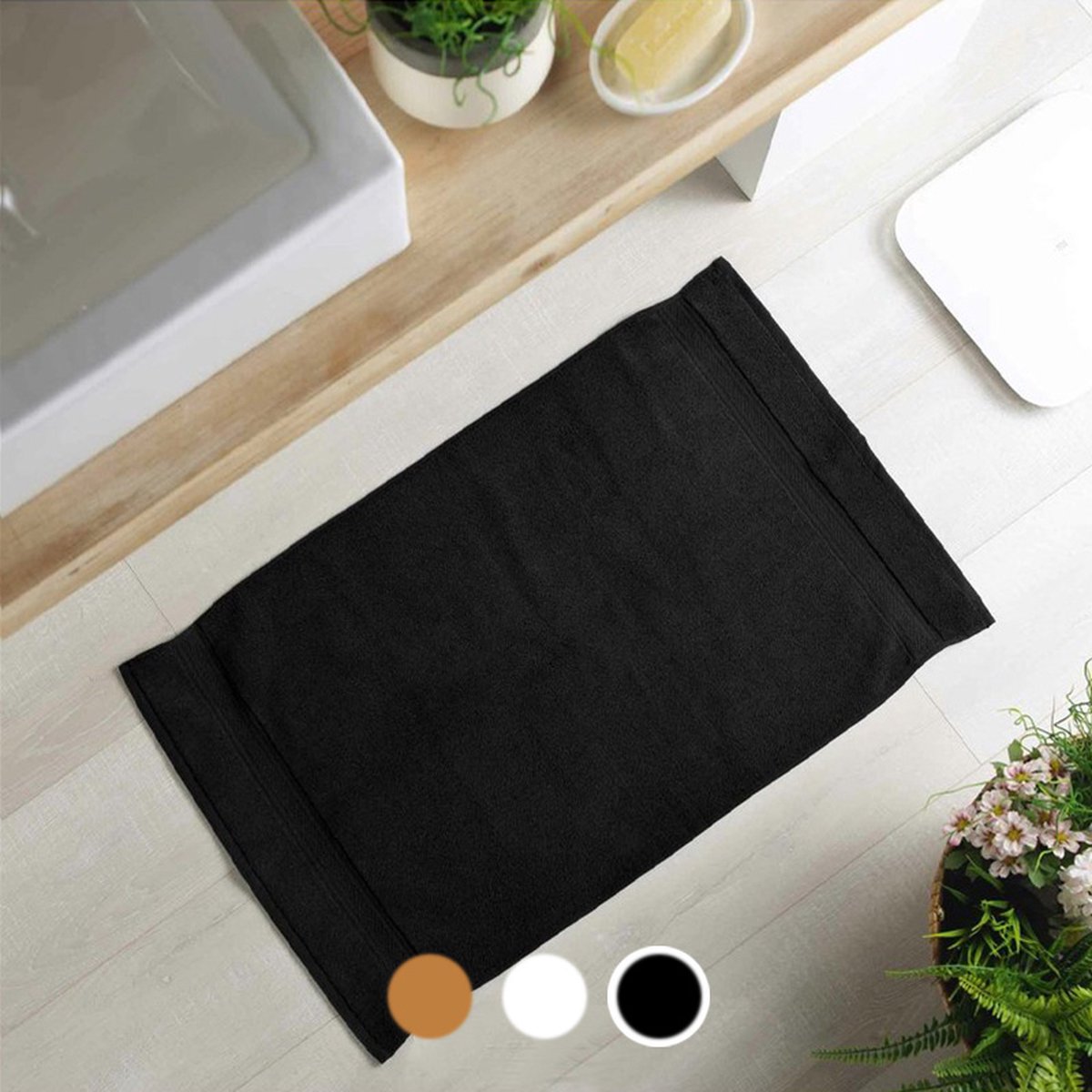 Goedkoopste Badmat 50 x 85 cm spons - Coton - Zwart - Zwart - SILUMEN
