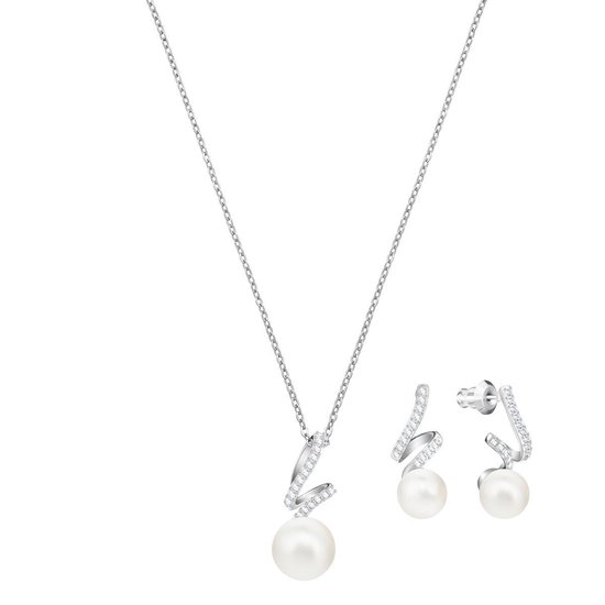 Swarovski Gabriella Crystal White Pearl Set ketting en oorbellen (Lengte:  38 cm) - Zilver | bol.com