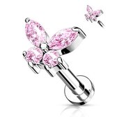 Piercing vlinder top roze 6mm