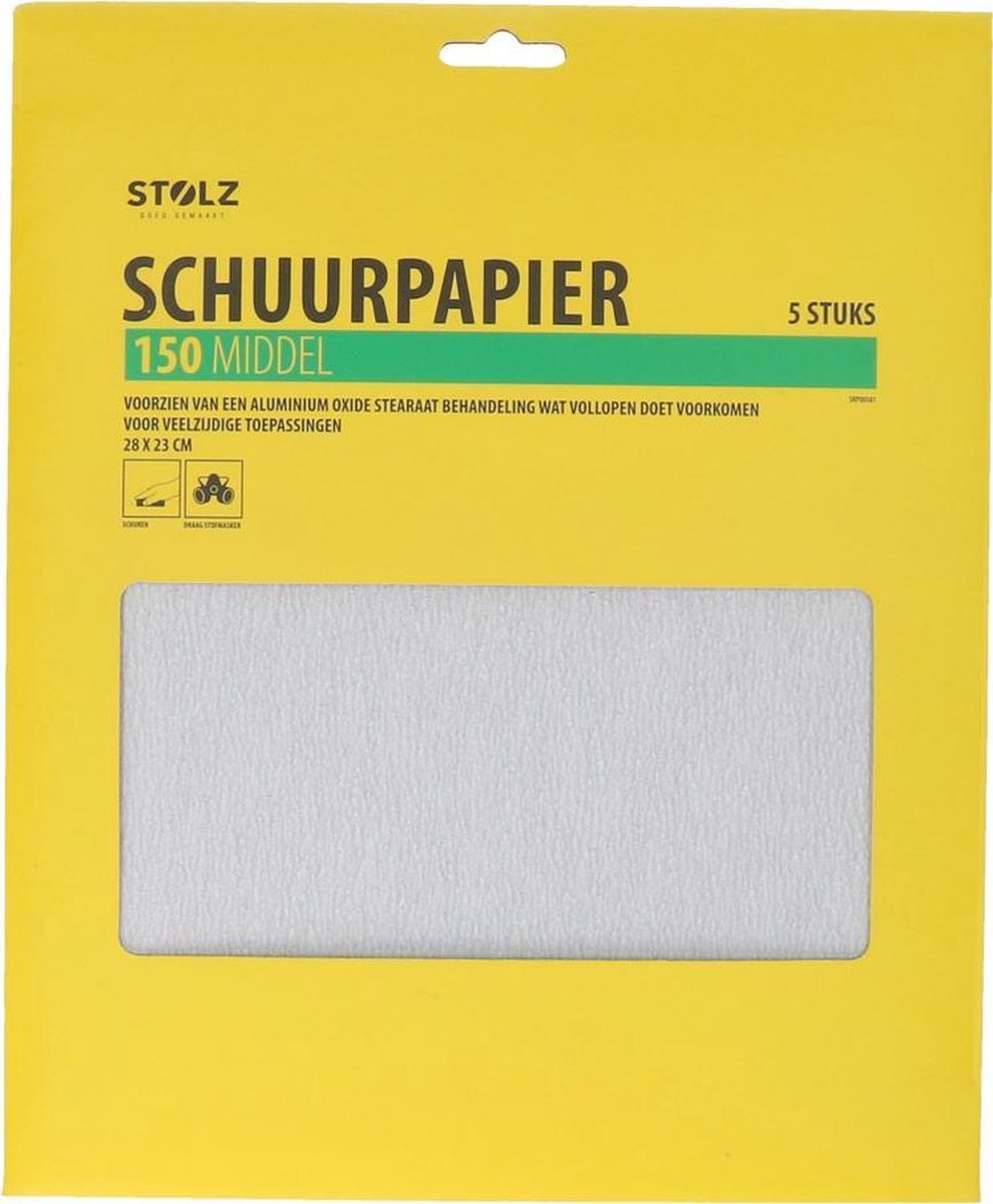 Stolz schuurpapier | Korrelgrofte 150 | Middel | 5 stuks | Wit | 28 x 23 cm
