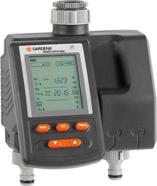 Besproeiingscomputer Gardena MultiControl Duo – 2 uitgangen, programmeerbaar, regen- en vochtigheidssensor aansluiting