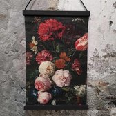 Swiet Home | Wanddoek Bloemen | 42 x 63 x 2 cm | Linnen & Papier met Craquelé effect | Wanddecoratie