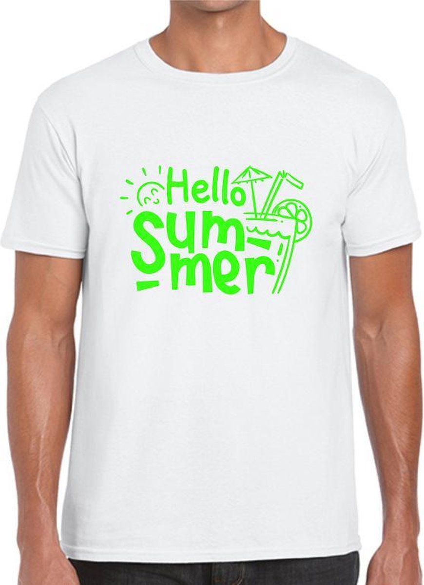 HELLO SUMMER Heren t-shirt Neon Tekst Groen