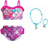 Zeemeermin bikini kinderen roze 128-134 (140) + ketting en armband Zeemeermin jurk verkleedkleding