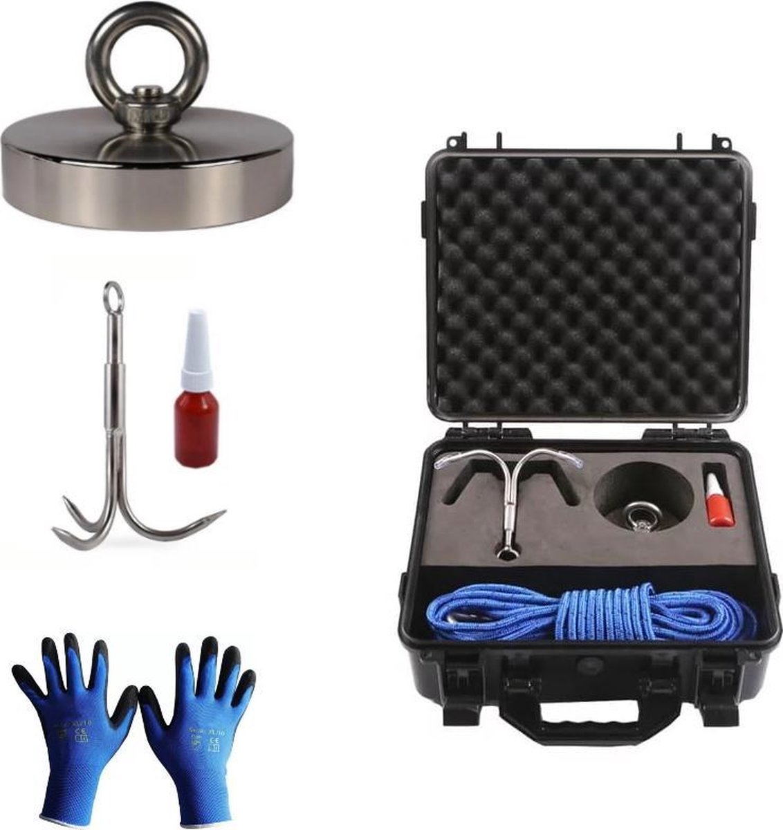 Forcemagneten - Kofferset 600kg - Magneetvissen - Set - Magneet - Inclusief dreghaak - The Sailfish