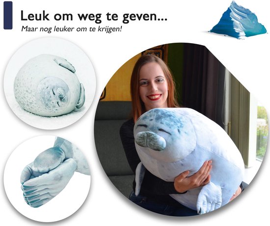Bob De Zeehond® XL 60 Cm – Zeehond Knuffel Kussen - Dieren Knuffel Ondersteuning Ondersteuningskussen