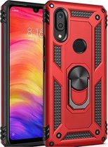 Samsung Galaxy A30 Stevige Magnetische Anti shock ring back cover case- schokbestendig-TPU met stand – Rood + Gratis screenprotector