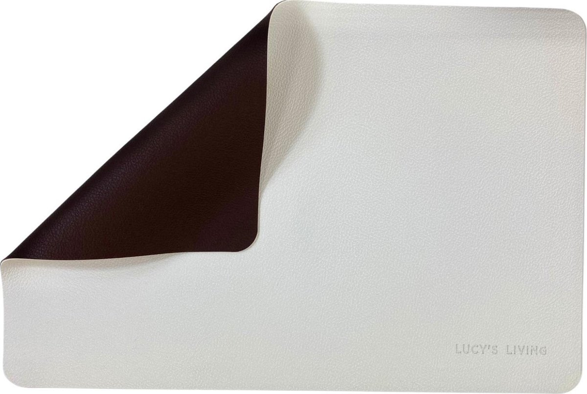 Lucy's Living Luxe Placemat ALLORA - dubbelzijdig - bruin/wit - 45 x 30 cm - rechthoek - kunstleer - kunststof - kinderen
