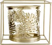 TheeLichthouder Vierkant Metaal - Waxinelichthouder - 1x Leaf Pot ø11x10,5 Goud - ø15x11cm