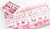 Zoete Roze Washi Tape Pakket Doos | Verschillende Washi Tapes | Roze Hartjes Beestjes Dieren Patronen Eenhoorn Eten Voedsel Konijnen Washi Tape | Masking Tape | Bullet Journal | Jo