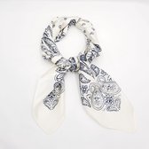 Mooie Dames Neksjaaltje Wit gebloemd 70X70 cm - Gebloemd Paisley Print- Hoofddoek voor vrouwen- Sjaaltje Satijn|Vierkante Sjaal voor Vrouwen | Neksjaal | Klein Sjaaltje | Dames Hal