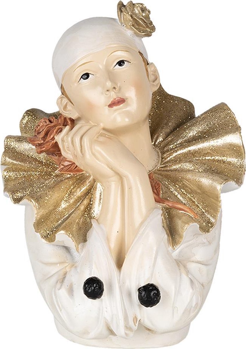 Clayre & Eef Beeld Clown 11x11x15 cm Wit Goudkleurig Kunststof