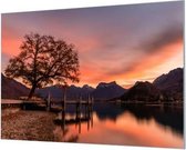 Wandpaneel Meer bij zonsondergang  | 120 x 80  CM | Zilver frame | Wandgeschroefd (19 mm)