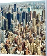 Wandpaneel New York City Manhattan van boven  | 100 x 100  CM | Zwart frame | Wandgeschroefd (19 mm)