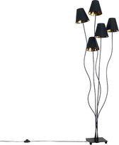 QAZQA melis - Moderne Vloerlamp | Staande Lamp met kap - 5 lichts - H 1630 mm - Zwart Goud - Woonkamer | Slaapkamer