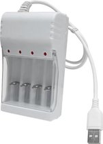 DrPhone BD7 – Batterij lader - Oplader - 4 Poorten - Usb - AA – AAA  met beschermkap  – Oplaadbaar - Wit