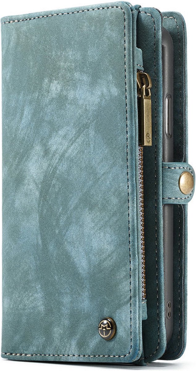 CaseMe Wallet Leren Bookcase Samsung S10E - grijs/groen
