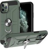 War-god Armor TPU + PC Schokbestendige magnetische beschermhoes met ringhouder voor iPhone 11 Pro (diepgroen)