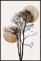 JUNIQE - Poster met kunststof lijst Sun And Moon Hiding Gold -13x18