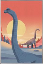 JUNIQE - Poster met kunststof lijst Brachiosaurus -30x45 /Blauw &