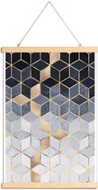 JUNIQE - Posterhanger Soft Blue Gradient Cubes -20x30 /Blauw & Bruin