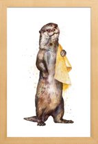 JUNIQE - Poster in houten lijst Otter illustratie -20x30 /Bruin & Geel
