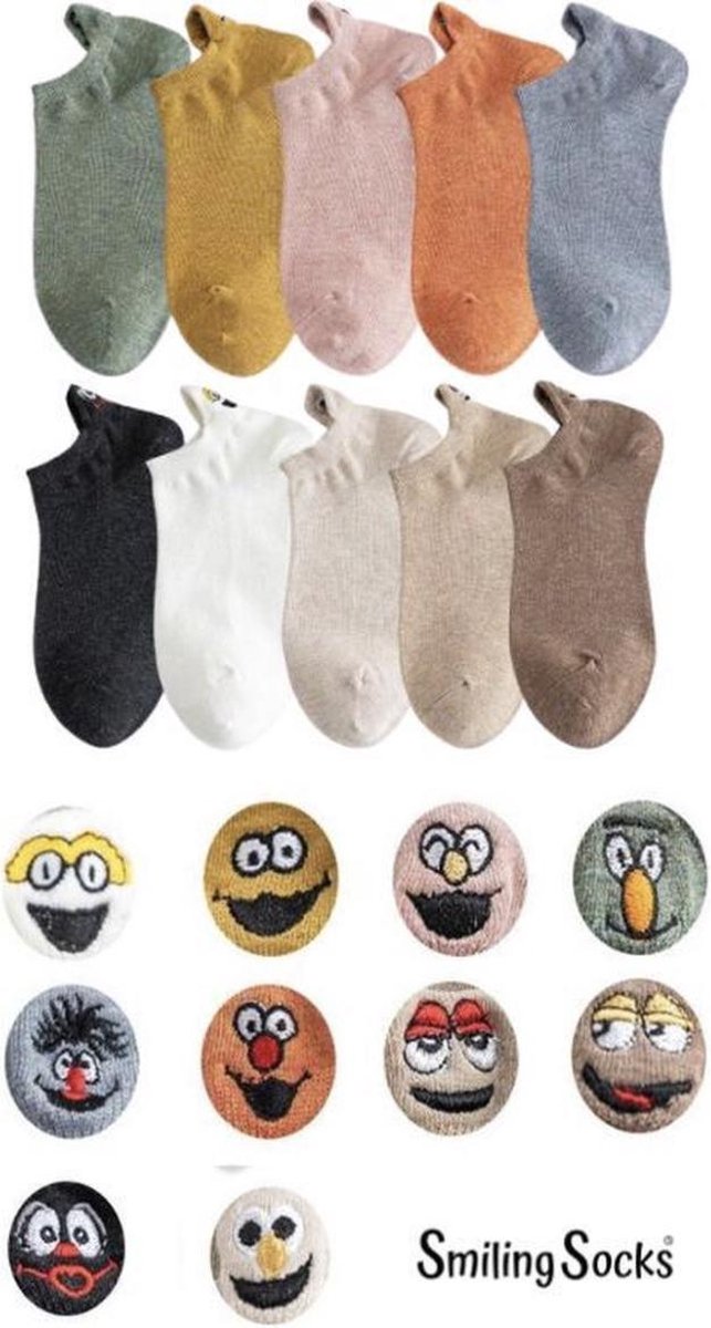 Smiling Socks® 10-Pack - Leuke sokken - Vrouw/Man - Maat 42-48 - Grappige sokken - Katoen - Cadeau voor haar - Antislip sokken - One size sokken